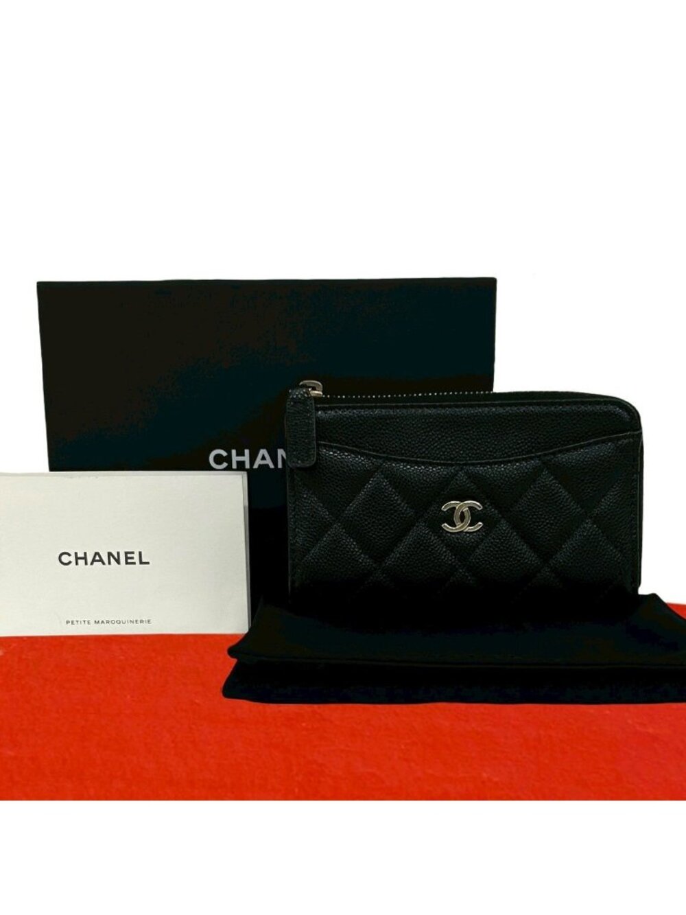 Chanel Fragment Case Quilted Caviar Leather Coin Pass Black Handbag